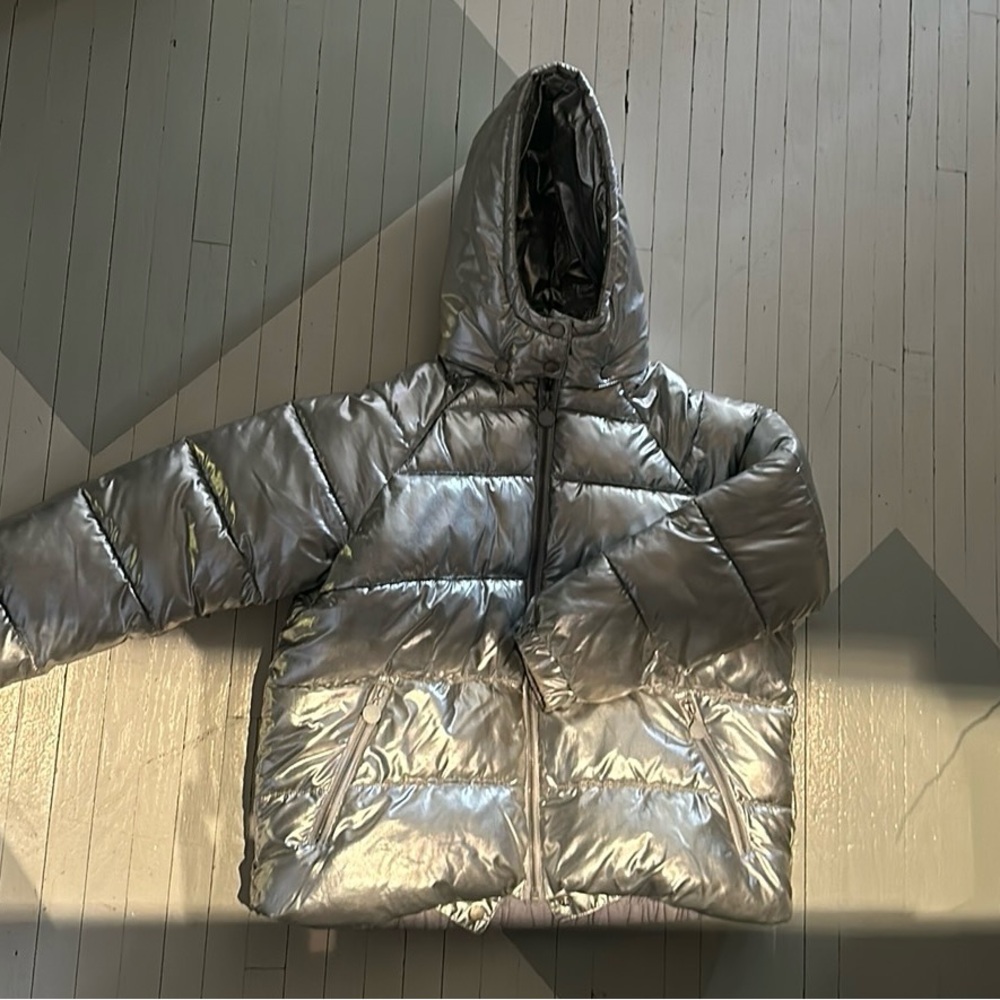 Stella McCartney Kids Silver Metallic Puffer Jacker